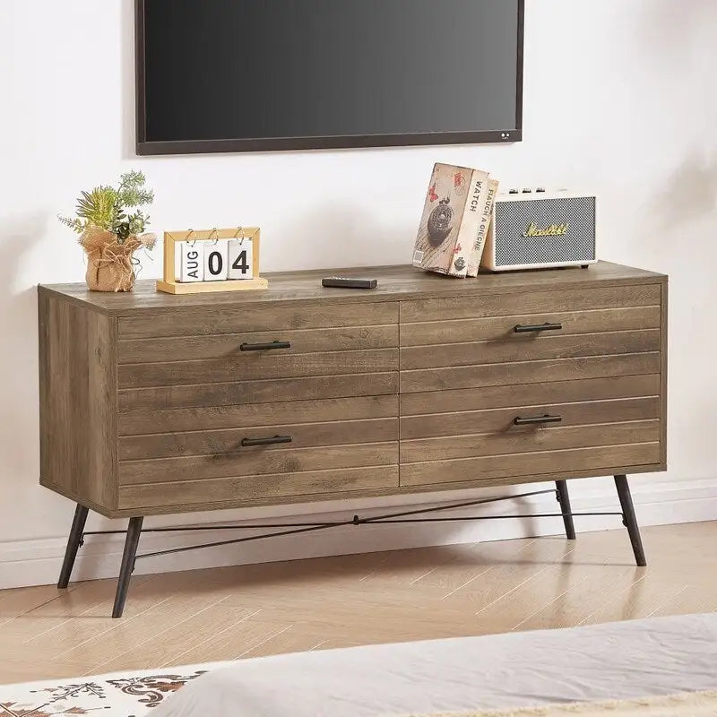 Mobile TV Marrone Chiaro con 4 Cassetti, Gambe in Metallo, 1 Pezzo