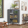 Credenza angolare a 3 ripiani Antique Black, struttura in metallo e ante in vetro, singola