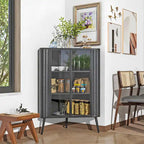 Credenza angolare a 3 ripiani Antique Black, struttura in metallo e ante in vetro, singola
