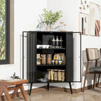 Credenza angolare a 3 ripiani Antique Black, struttura in metallo e ante in vetro, singola