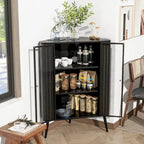 Credenza angolare a 3 ripiani Antique Black, struttura in metallo e ante in vetro, singola