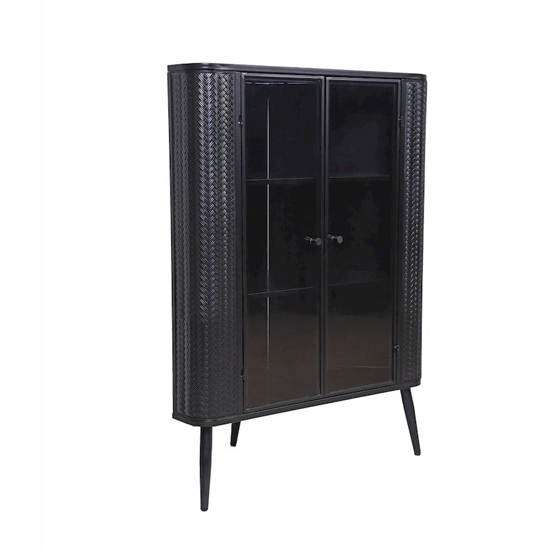 Credenza angolare a 3 ripiani Antique Black, struttura in metallo e ante in vetro, singola