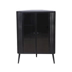Credenza angolare a 3 ripiani Antique Black, struttura in metallo e ante in vetro, singola