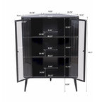 Credenza angolare a 3 ripiani Antique Black, struttura in metallo e ante in vetro, singola