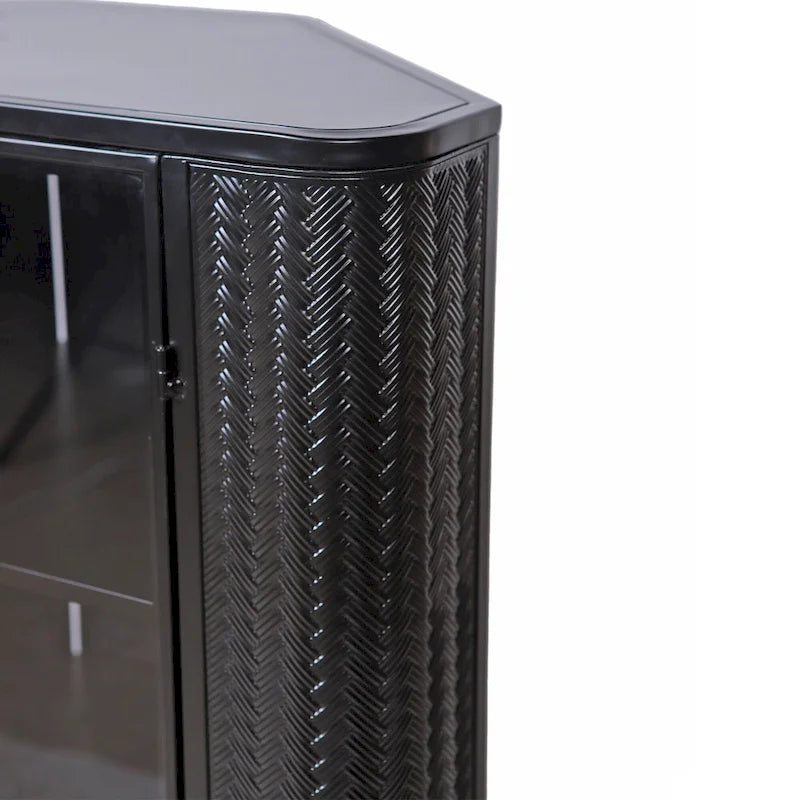 Credenza angolare a 3 ripiani Antique Black, struttura in metallo e ante in vetro, singola