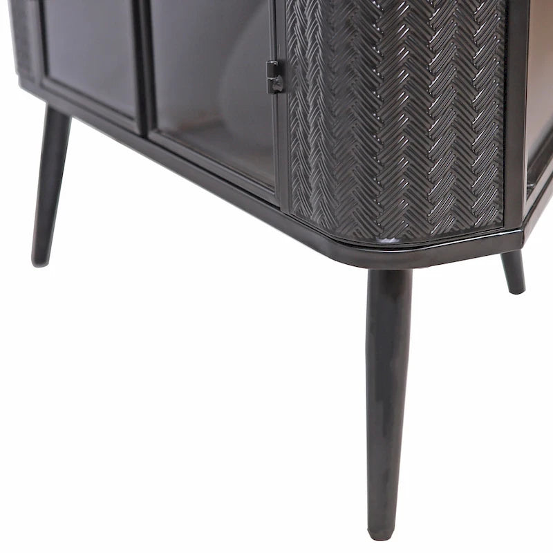 Credenza angolare a 3 ripiani Antique Black, struttura in metallo e ante in vetro, singola
