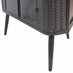 Credenza angolare a 3 ripiani Antique Black, struttura in metallo e ante in vetro, singola