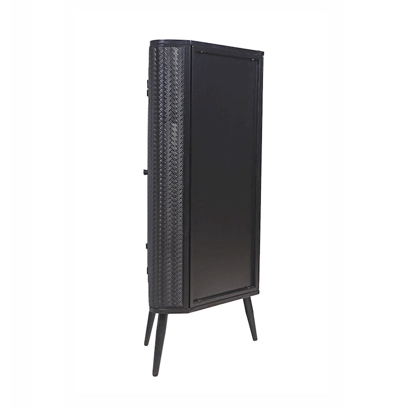 Credenza angolare a 3 ripiani Antique Black, struttura in metallo e ante in vetro, singola