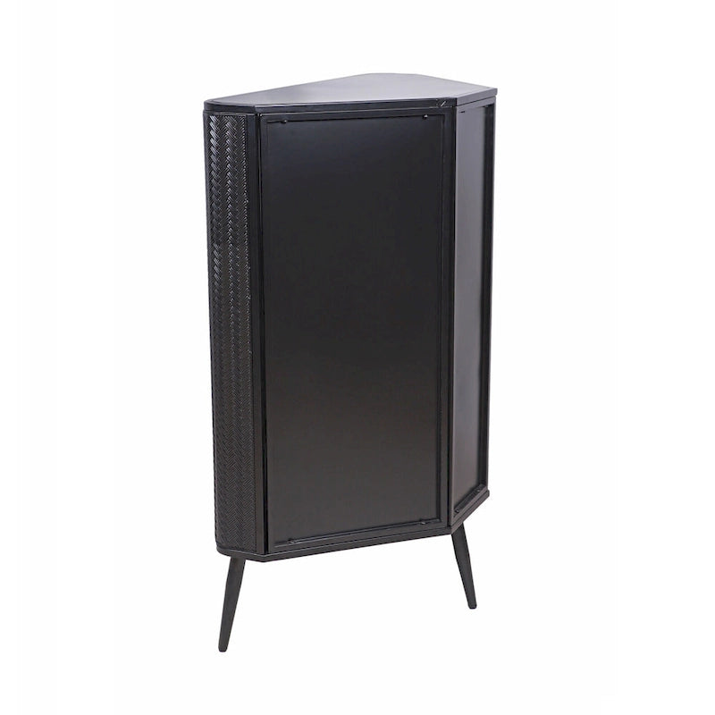 Credenza angolare a 3 ripiani Antique Black, struttura in metallo e ante in vetro, singola