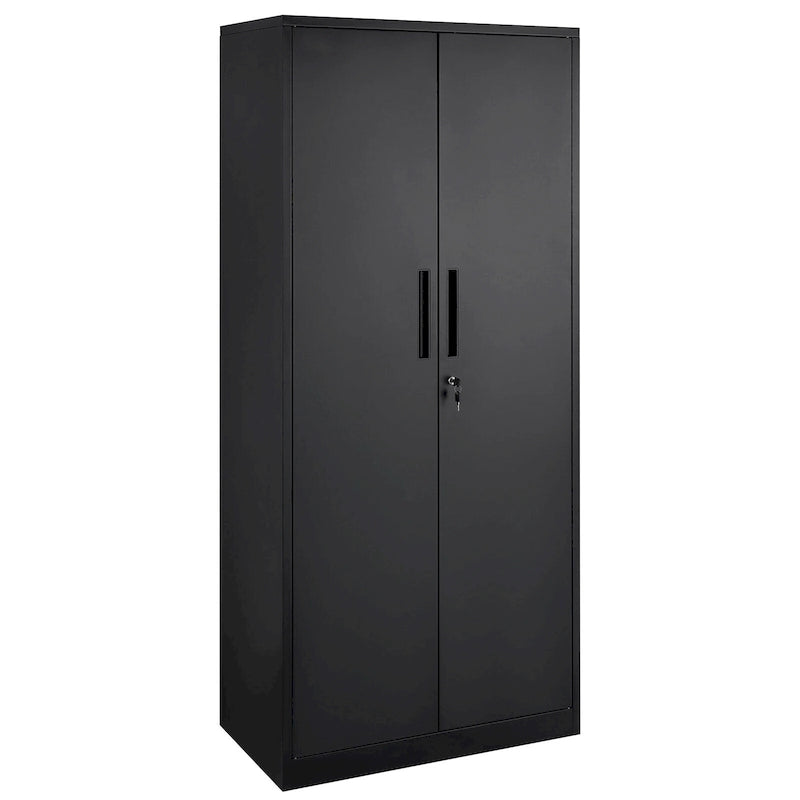 Armadio metallico con serratura, bianco/nero, 4 ripiani regolabili, 2 ante