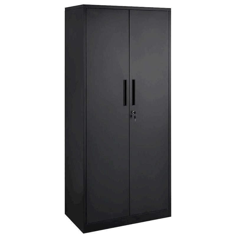 Armadio metallico con serratura, bianco/nero, 4 ripiani regolabili, 2 ante