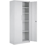 Armadio metallico con serratura, bianco/nero, 4 ripiani regolabili, 2 ante
