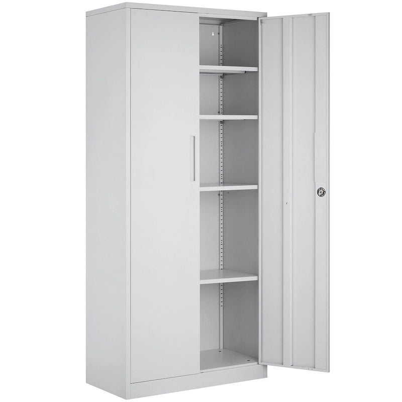 Armadio metallico con serratura, bianco/nero, 4 ripiani regolabili, 2 ante