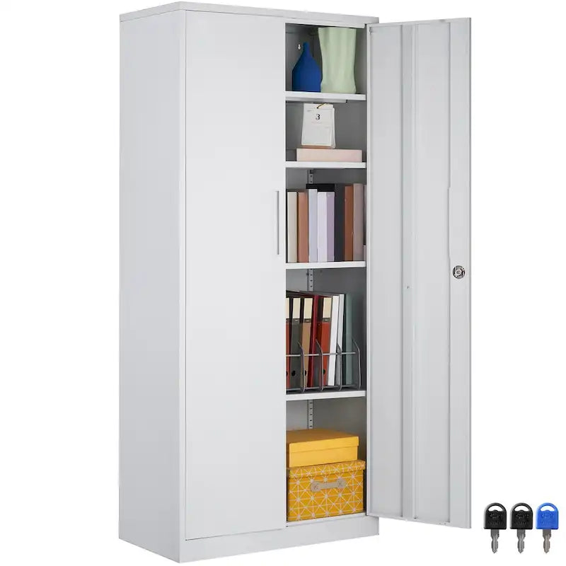 Armadio metallico con serratura, bianco/nero, 4 ripiani regolabili, 2 ante