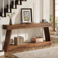 Tavolo Consolle Stretto a 2 Ripiani Marrone Scuro / Nero / Marrone Rustico, Montaggio per 1 Persona, 180 cm Lungh.