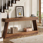 Tavolo Consolle Stretto a 2 Ripiani Marrone Scuro / Nero / Marrone Rustico, Montaggio per 1 Persona, 180 cm Lungh.