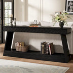 Tavolo Consolle Stretto a 2 Ripiani Marrone Scuro / Nero / Marrone Rustico, Montaggio per 1 Persona, 180 cm Lungh.