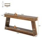 Tavolo Consolle Stretto a 2 Ripiani Marrone Scuro / Nero / Marrone Rustico, Montaggio per 1 Persona, 180 cm Lungh.