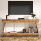 Tavolo Consolle Stretto a 2 Ripiani Marrone Scuro / Nero / Marrone Rustico, Montaggio per 1 Persona, 180 cm Lungh.