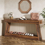 Tavolo Consolle Stretto a 2 Ripiani Marrone Scuro / Nero / Marrone Rustico, Montaggio per 1 Persona, 180 cm Lungh.