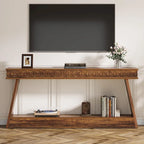 Tavolo Consolle Stretto a 2 Ripiani Marrone Scuro / Nero / Marrone Rustico, Montaggio per 1 Persona, 180 cm Lungh.