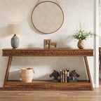 Tavolo Consolle Stretto a 2 Ripiani Marrone Scuro / Nero / Marrone Rustico, Montaggio per 1 Persona, 180 cm Lungh.