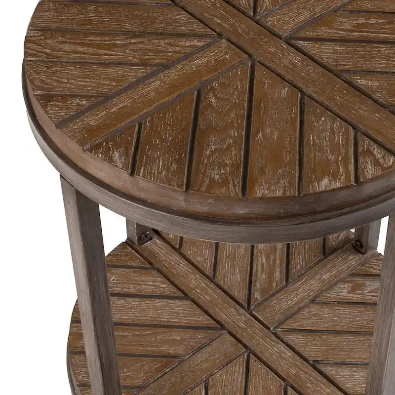 Tavolino Rotondo con Ripiano – Grigio Invecchiato / Rovere Bruciato Calce Bianco, Stile Industriale Rustico, 1 Posto