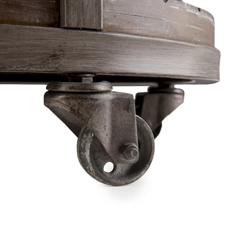 Tavolino Rotondo con Ripiano – Grigio Invecchiato / Rovere Bruciato Calce Bianco, Stile Industriale Rustico, 1 Posto