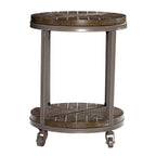 Tavolino Rotondo con Ripiano – Grigio Invecchiato / Rovere Bruciato Calce Bianco, Stile Industriale Rustico, 1 Posto
