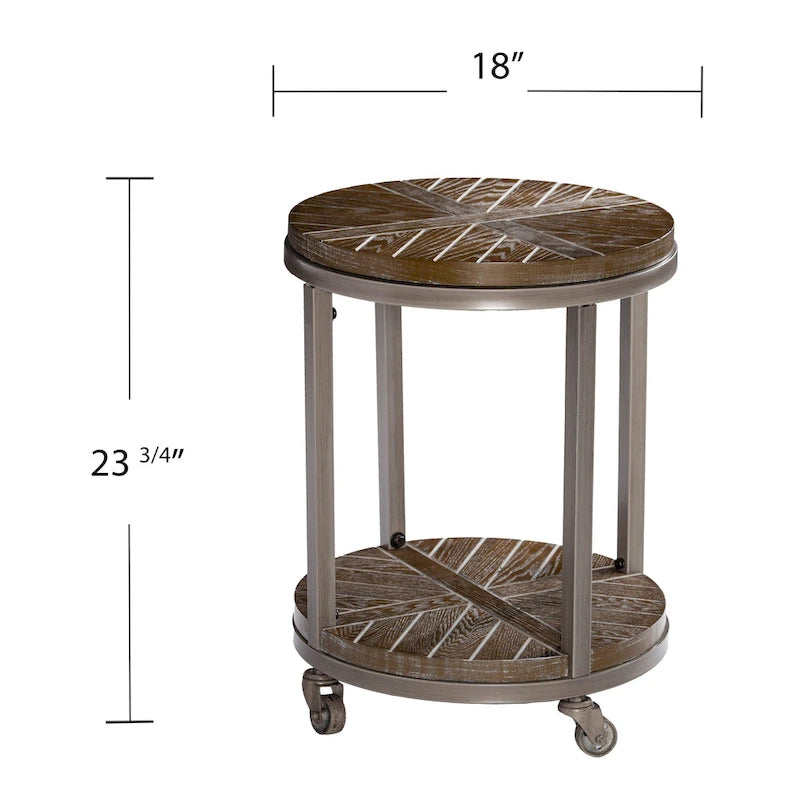 Tavolino Rotondo con Ripiano – Grigio Invecchiato / Rovere Bruciato Calce Bianco, Stile Industriale Rustico, 1 Posto