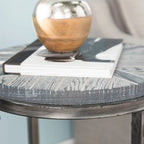 Tavolino Rotondo con Ripiano – Grigio Invecchiato / Rovere Bruciato Calce Bianco, Stile Industriale Rustico, 1 Posto