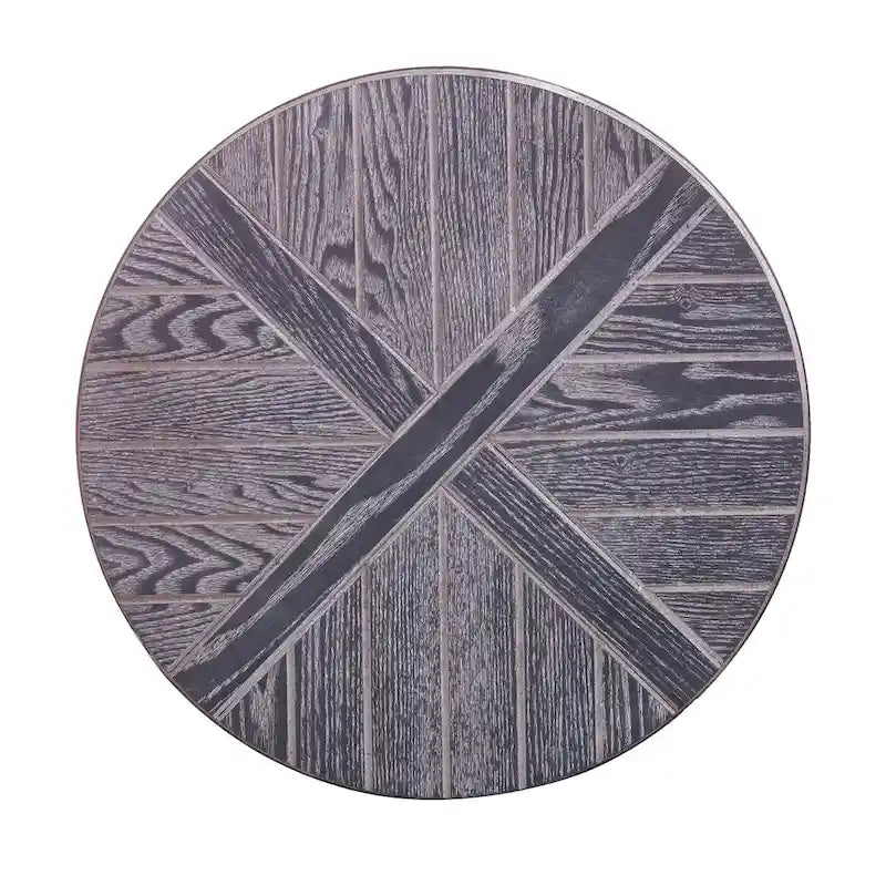 Tavolino Rotondo con Ripiano – Grigio Invecchiato / Rovere Bruciato Calce Bianco, Stile Industriale Rustico, 1 Posto