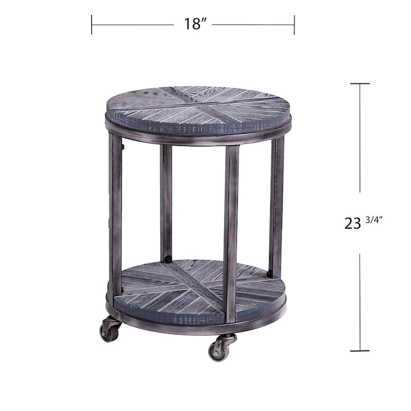 Tavolino Rotondo con Ripiano – Grigio Invecchiato / Rovere Bruciato Calce Bianco, Stile Industriale Rustico, 1 Posto