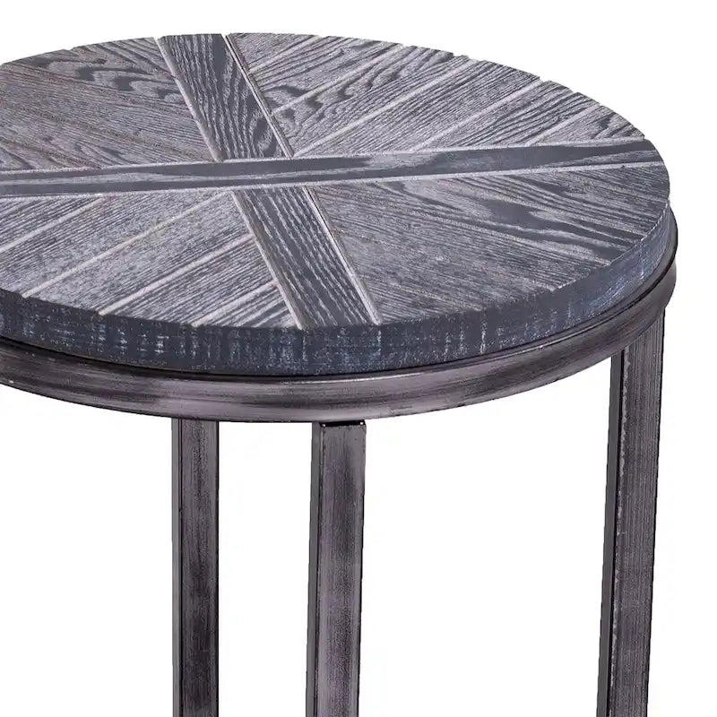 Tavolino Rotondo con Ripiano – Grigio Invecchiato / Rovere Bruciato Calce Bianco, Stile Industriale Rustico, 1 Posto