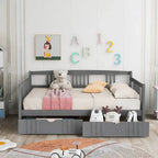 Divano letto matrimoniale grigio/espresso/bianco con 2 cassetti, legno di pino, 1 persona