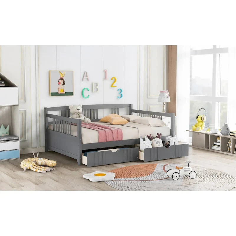 Divano letto matrimoniale grigio/espresso/bianco con 2 cassetti, legno di pino, 1 persona