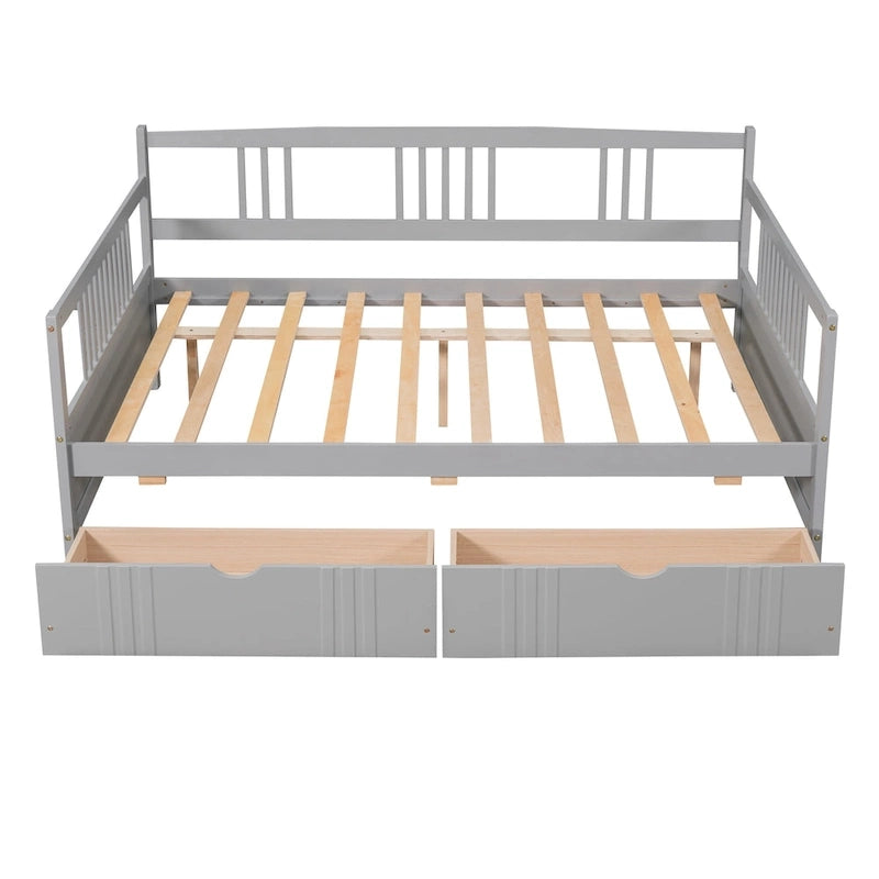 Divano letto matrimoniale grigio/espresso/bianco con 2 cassetti, legno di pino, 1 persona