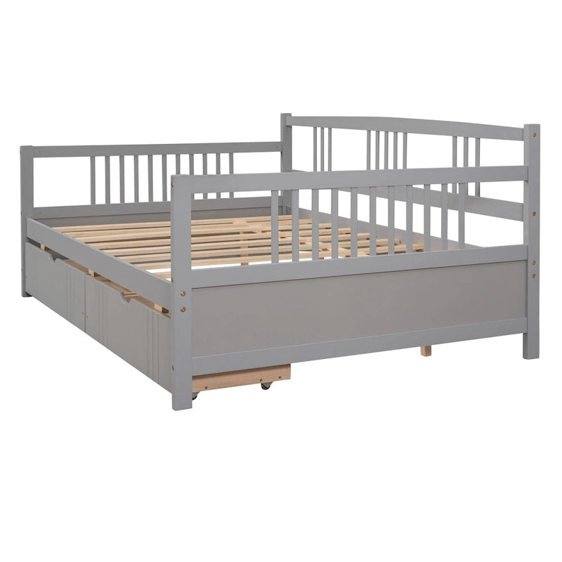 Divano letto matrimoniale grigio/espresso/bianco con 2 cassetti, legno di pino, 1 persona