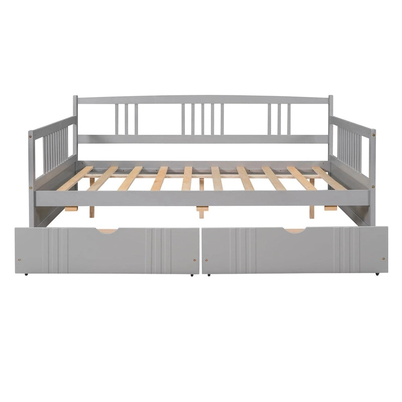 Divano letto matrimoniale grigio/espresso/bianco con 2 cassetti, legno di pino, 1 persona