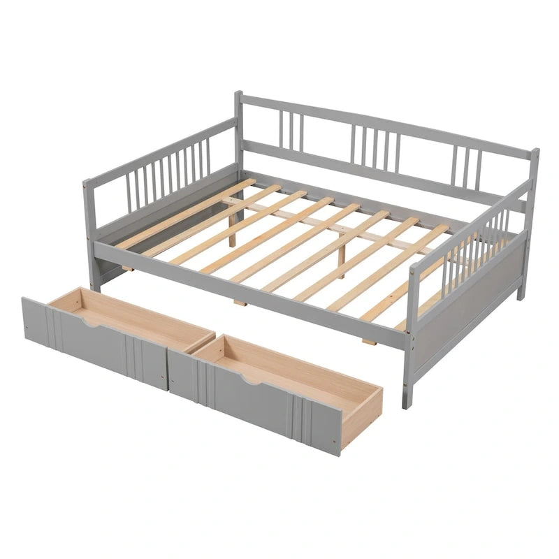 Divano letto matrimoniale grigio/espresso/bianco con 2 cassetti, legno di pino, 1 persona