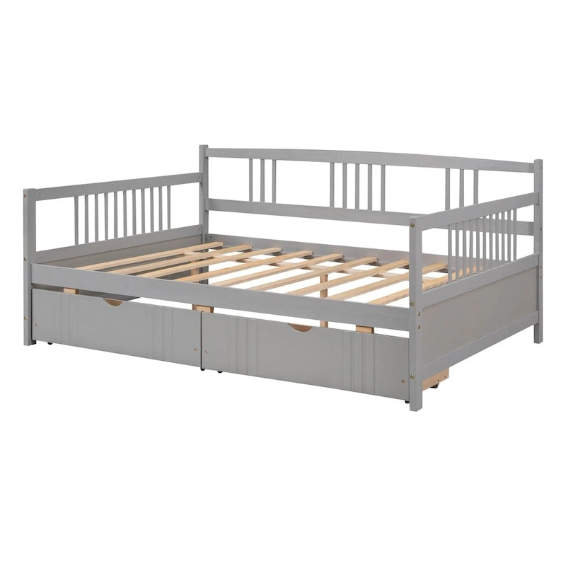 Divano letto matrimoniale grigio/espresso/bianco con 2 cassetti, legno di pino, 1 persona