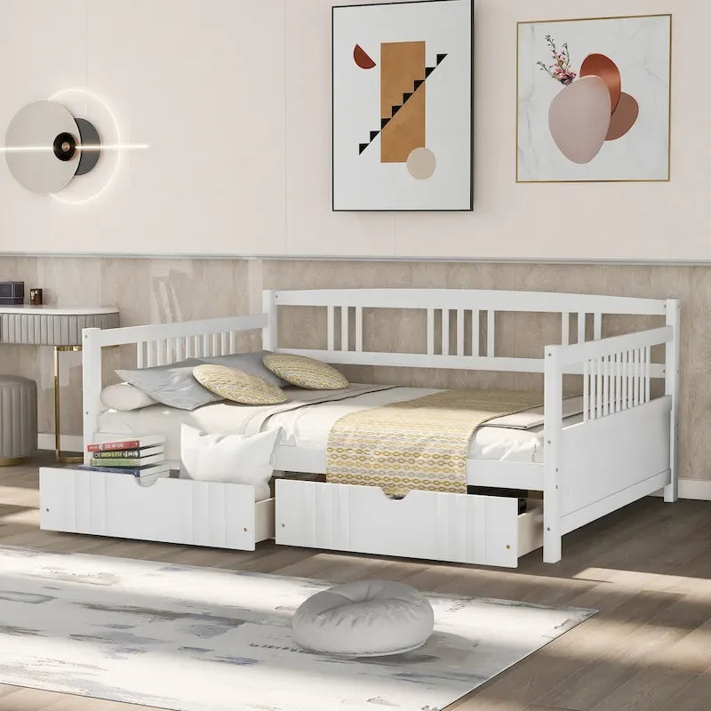 Divano letto matrimoniale grigio/espresso/bianco con 2 cassetti, legno di pino, 1 persona
