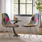 Sedia da pranzo imbottita Patchwork, Multicolore/Blu-Grigio, Set da 2