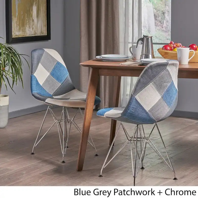 Sedia da pranzo imbottita Patchwork, Multicolore/Blu-Grigio, Set da 2