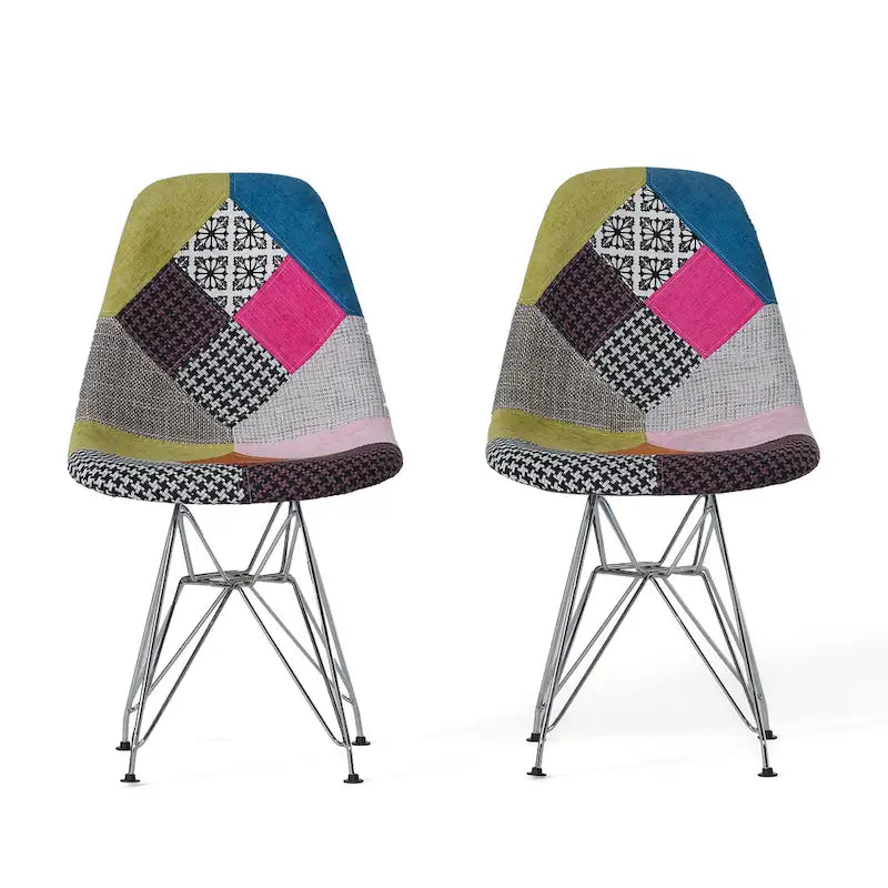 Sedia da pranzo imbottita Patchwork, Multicolore/Blu-Grigio, Set da 2
