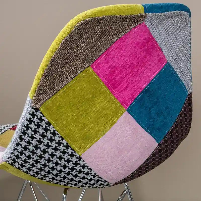 Sedia da pranzo imbottita Patchwork, Multicolore/Blu-Grigio, Set da 2