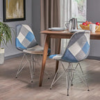 Sedia da pranzo imbottita Patchwork, Multicolore/Blu-Grigio, Set da 2