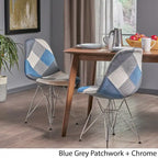 Sedia da pranzo imbottita Patchwork, Multicolore/Blu-Grigio, Set da 2