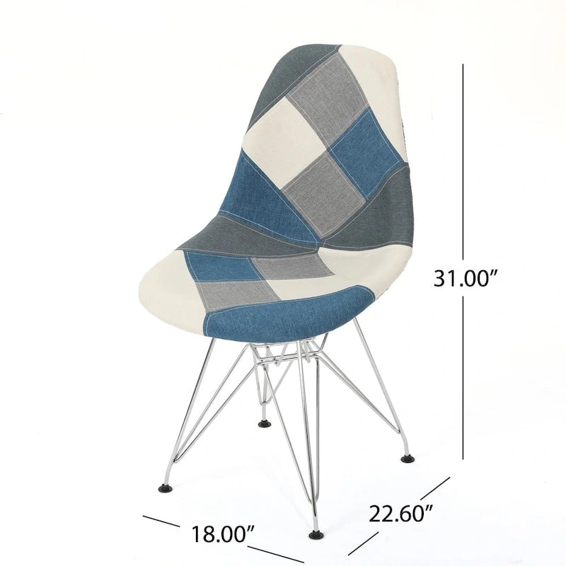 Sedia da pranzo imbottita Patchwork, Multicolore/Blu-Grigio, Set da 2