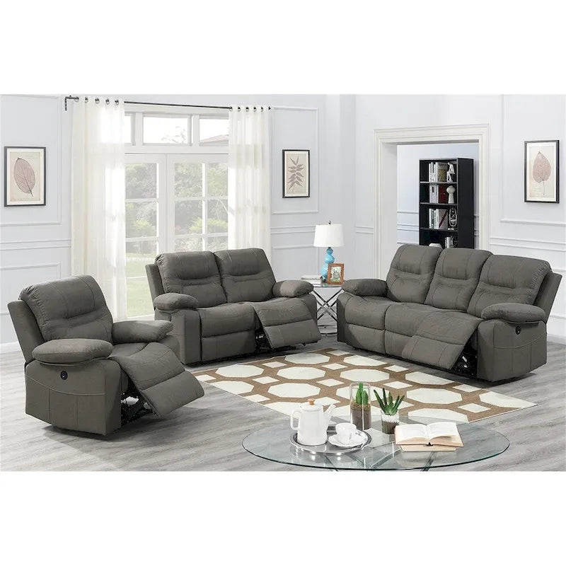 Poltrona reclinabile elettrica in similpelle, 1 posto – Blu ardesia / Grigio ardesia / Marrone scuro